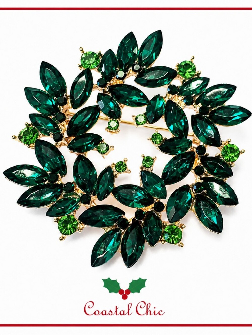 Emerald Green Crystal Wreath Brooch